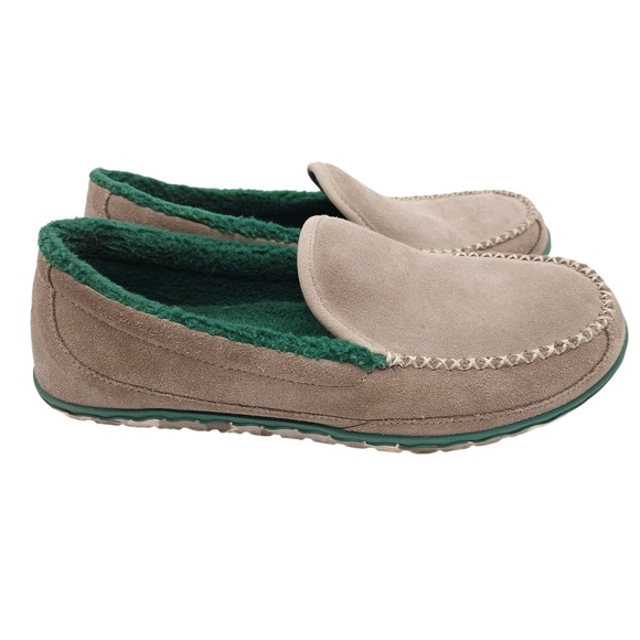 LL Bean Shoes (Men\'s 11 Medium) Tan Suede Moccasin Slippers Green Lined‎ Slip On